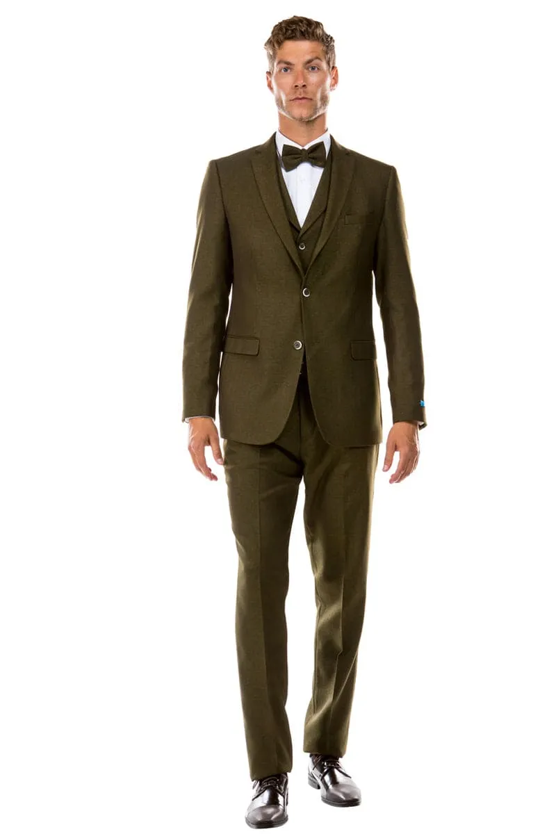 "Olive Green Vintage Tweed Wedding Suit - Men's Two Button Vested Style" sold by Alberto Nardoni product image thumbnail 2