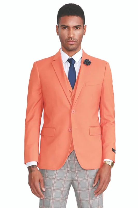 "Orange Men's Summer Suit with Two Button Vest Plaid Pants" sold by Alberto Nardoni