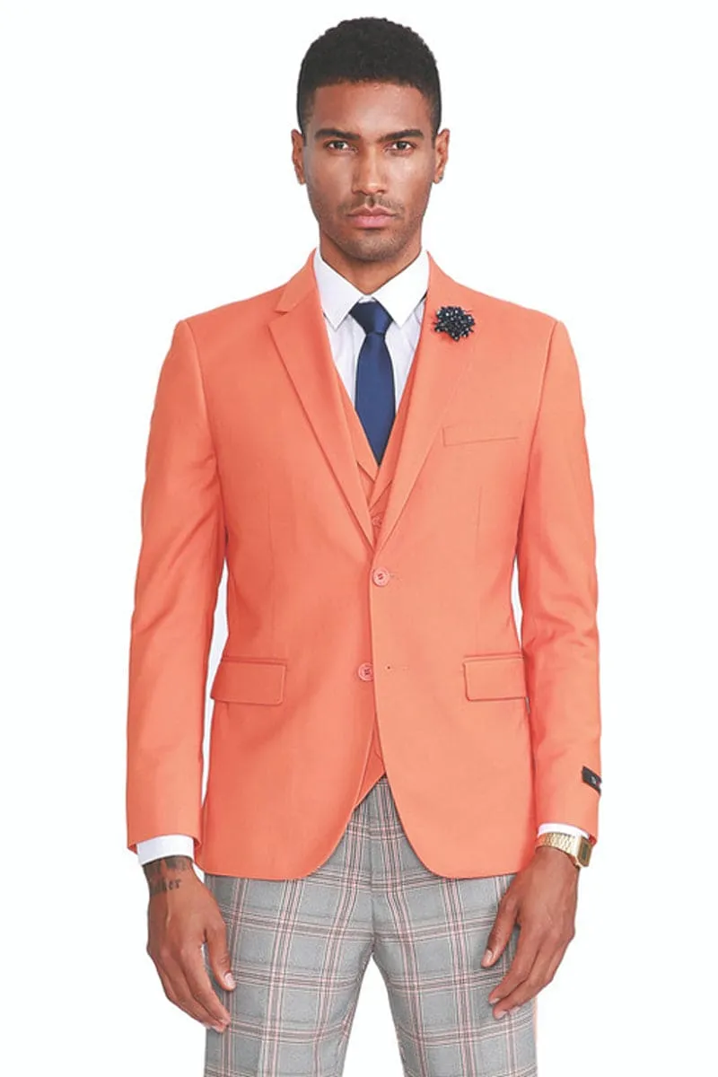 "Orange Men's Summer Suit with Two Button Vest Plaid Pants" sold by Alberto Nardoni