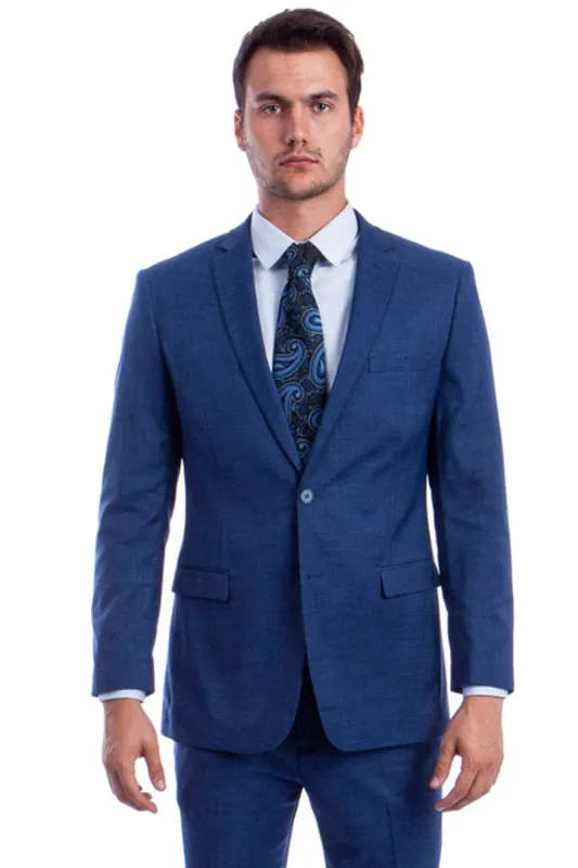 "Modern Fit Men's Summer Suit - Two Button Linen Look, Medium Blue" sold by Alberto Nardoni