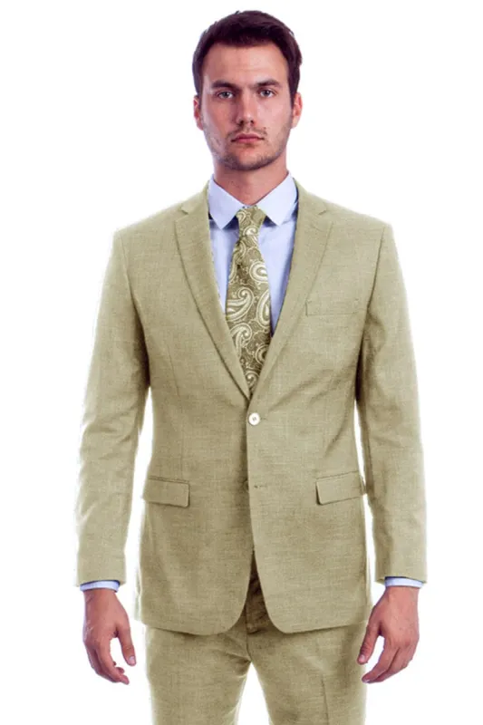 "Modern Fit Men's Linen Summer Suit - Two Button, Light Beige" sold by Alberto Nardoni