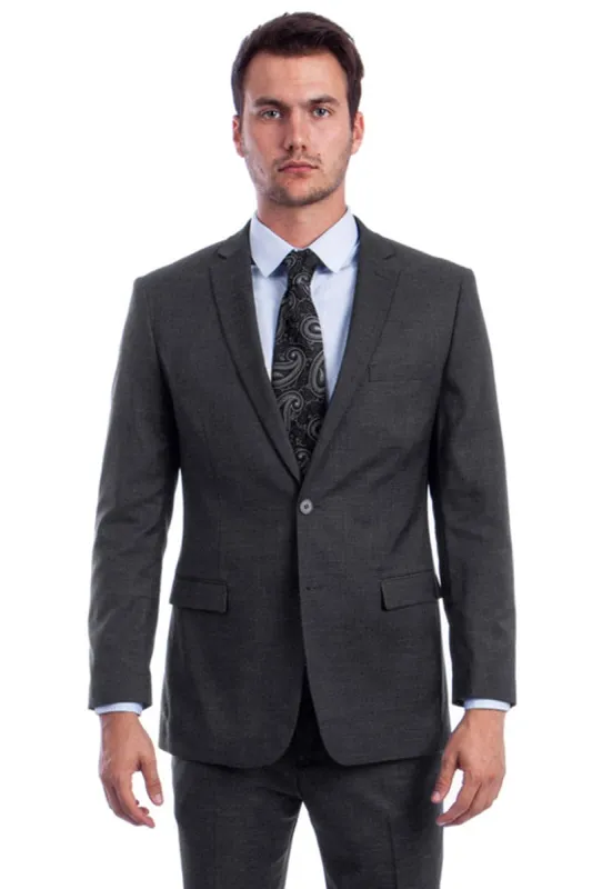 "Modern Fit Men's Summer Suit - Two Button Linen Look, Dark Grey" sold by Alberto Nardoni