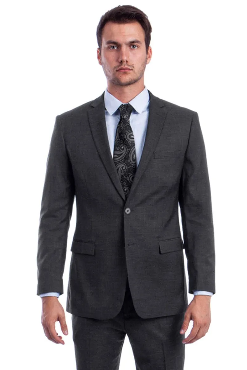 "Modern Fit Men's Summer Suit - Two Button Linen Look, Dark Grey" sold by Alberto Nardoni