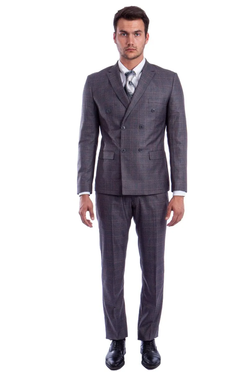 "Glen Plaid Charcoal Grey Suit - Men's Slim Fit Double Breasted" sold by Alberto Nardoni product image thumbnail 2
