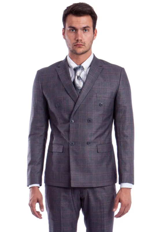 "Glen Plaid Charcoal Grey Suit - Men's Slim Fit Double Breasted" sold by Alberto Nardoni