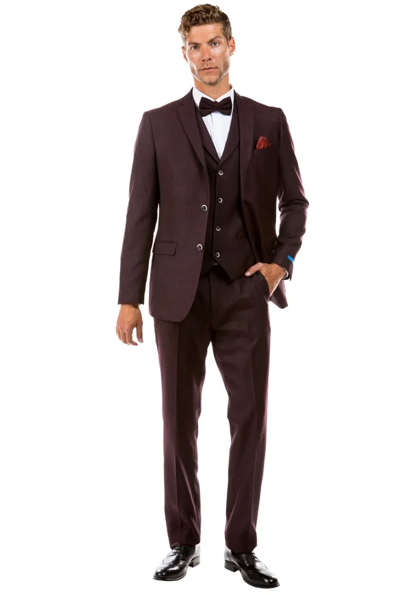 "Burgundy Vintage Tweed Wedding Suit for Men - Two Button Vested Style" sold by Alberto Nardoni product image thumbnail 2