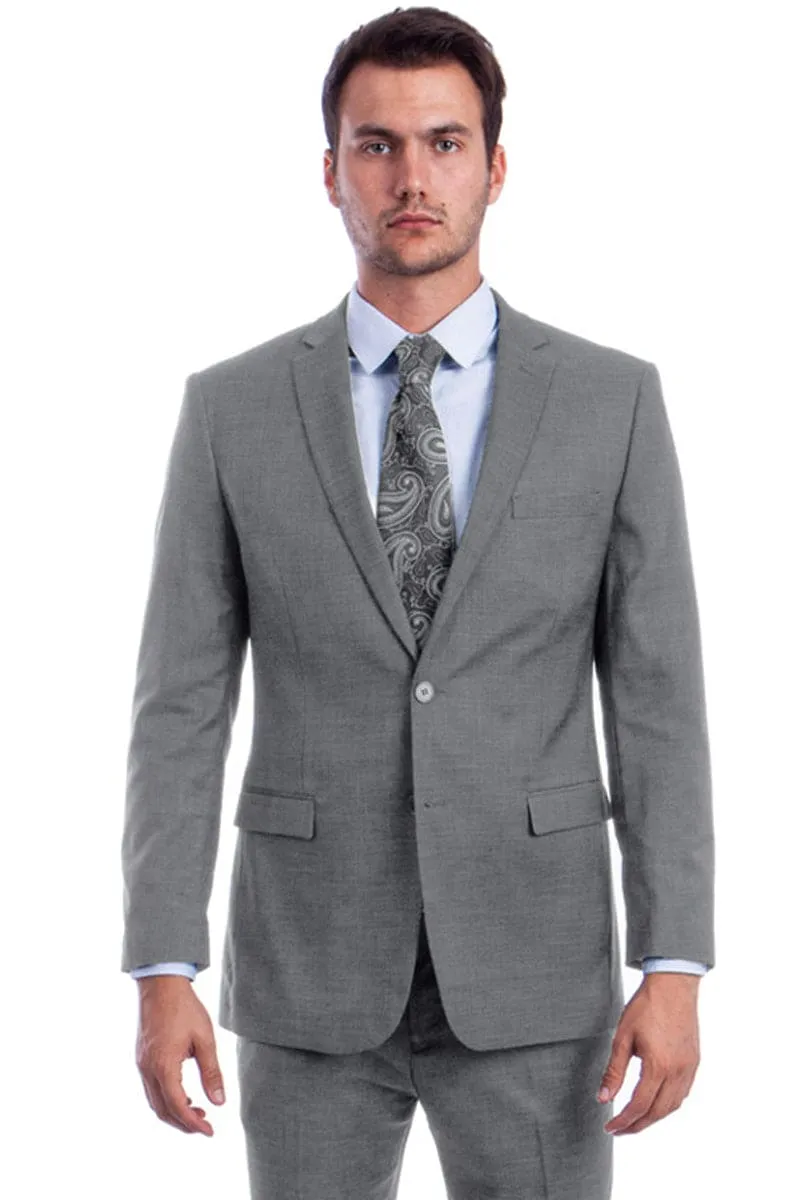 "Modern Fit Men's Summer Suit - Two Button Linen Look, Light Grey" sold by Alberto Nardoni