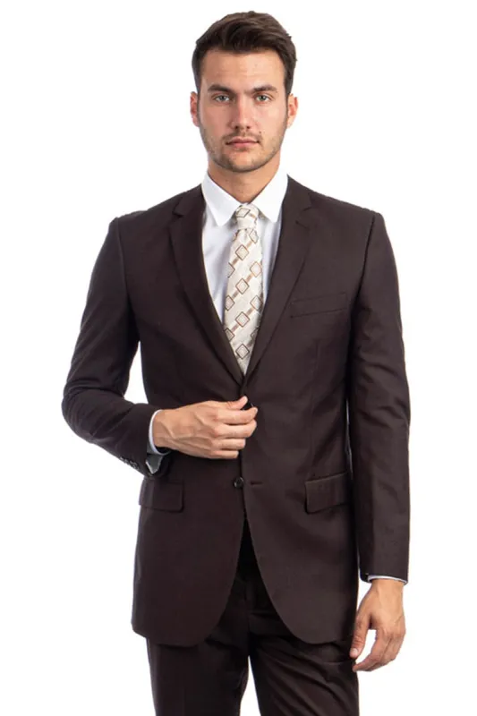 "Modern Fit Men's Business Suit - Two Button Style in Chocolate Brown" sold by Alberto Nardoni