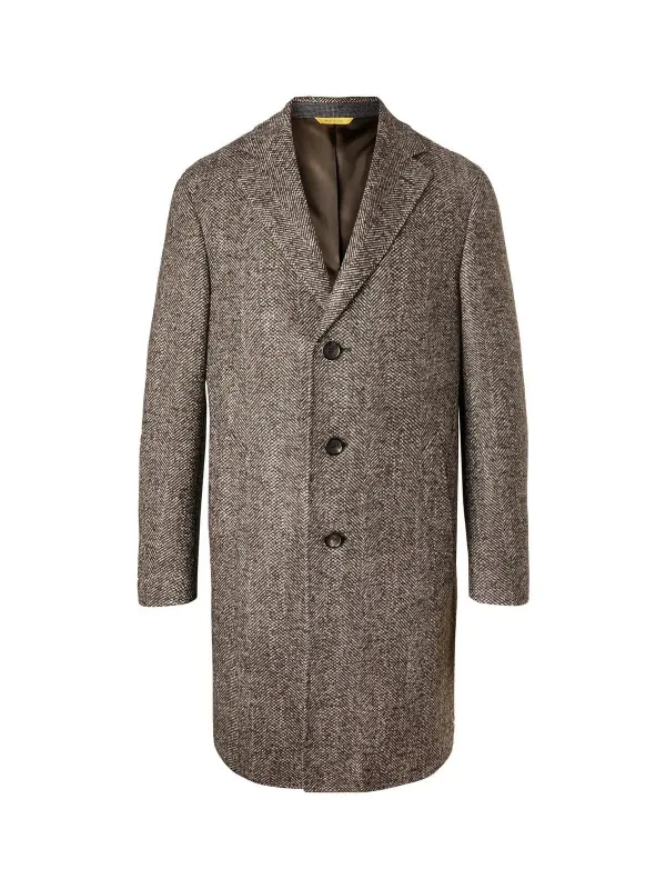 Men’s Black & Grey  Herringbone Tweed Wool Blend Overcoat – Classic Single-Breasted Winter Blazer Carcoat sold by Alberto Nardoni