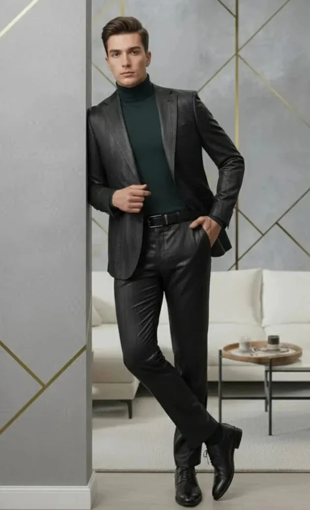 Mens Two Piece Slim Fit Suit One Button Notch Lapel Suit Black sold by Alberto Nardoni product image thumbnail 4