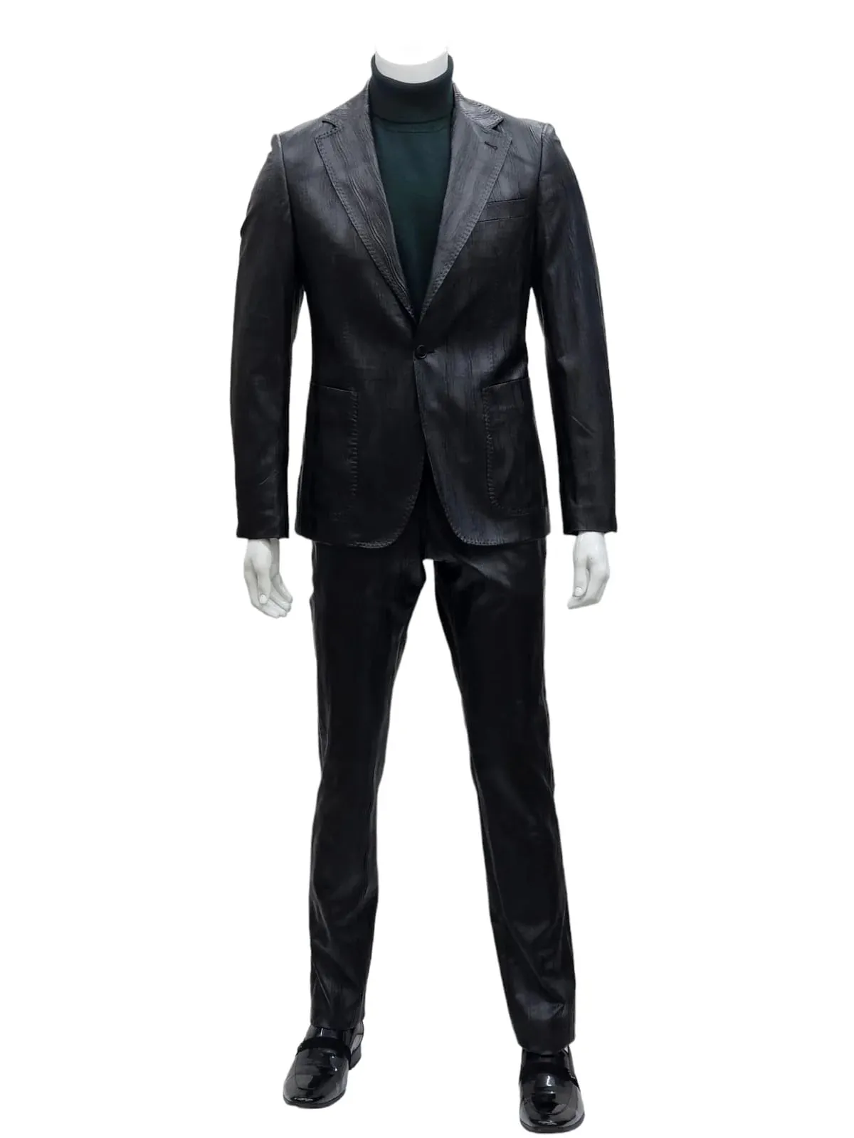 Mens Two Piece Slim Fit Suit One Button Notch Lapel Suit Black sold by Alberto Nardoni