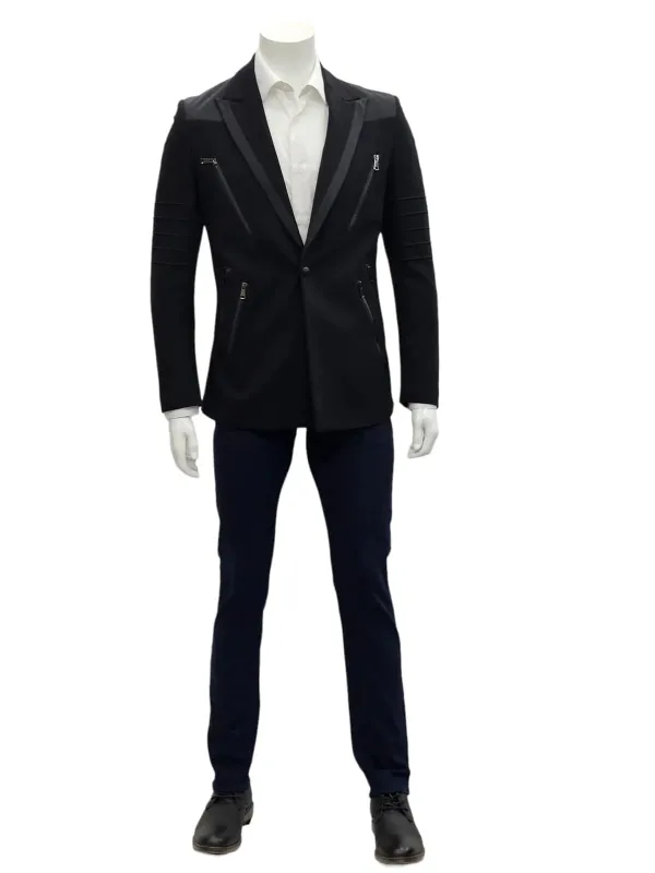 Mens Slim Fit One Button Notch Lapel Suit Black sold by Alberto Nardoni