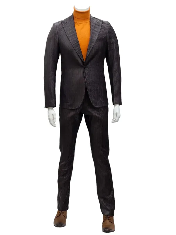 Mens Slim Fit One Button Peak Lapel Suit Brown made by Alberto Nardoni