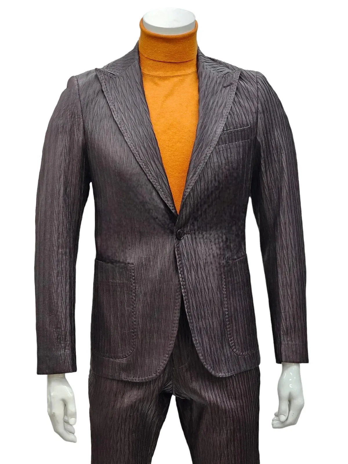 Mens Slim Fit One Button Peak Lapel Suit Brown sold by Alberto Nardoni product image thumbnail 4
