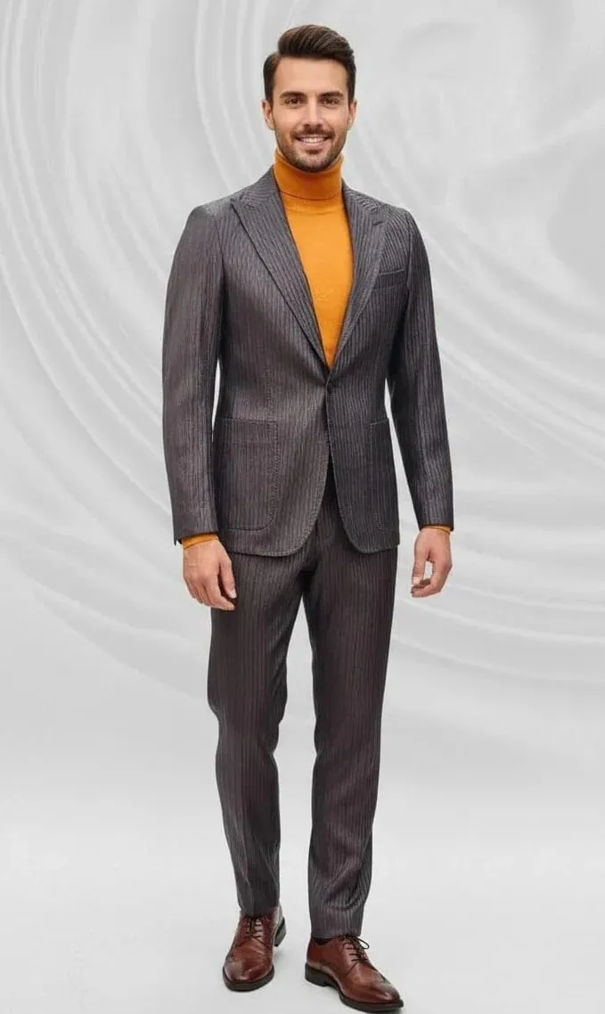 Mens Slim Fit One Button Peak Lapel Suit Brown sold by Alberto Nardoni product image thumbnail 2