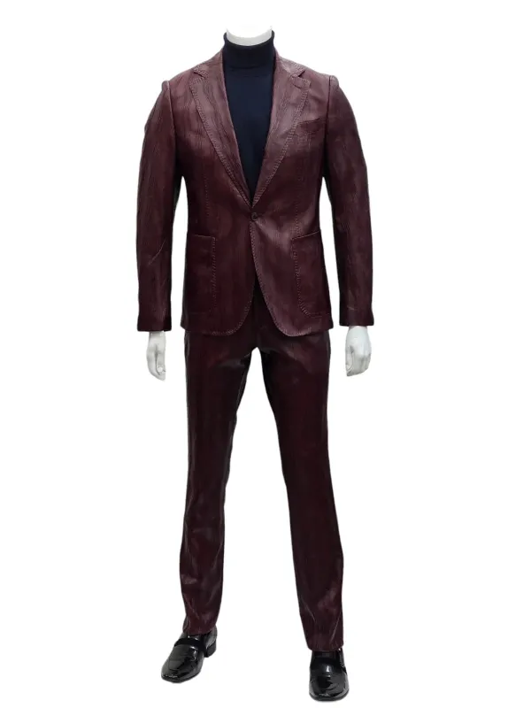 Mens One Button Notch Lapel Suit Burgundy sold by Alberto Nardoni