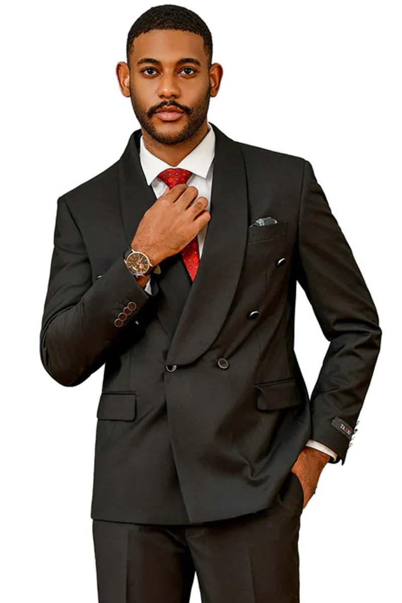 Mens Modern Fit Double Breasted Shawl Lapel Suit in Black sold by Alberto Nardoni product image thumbnail 2