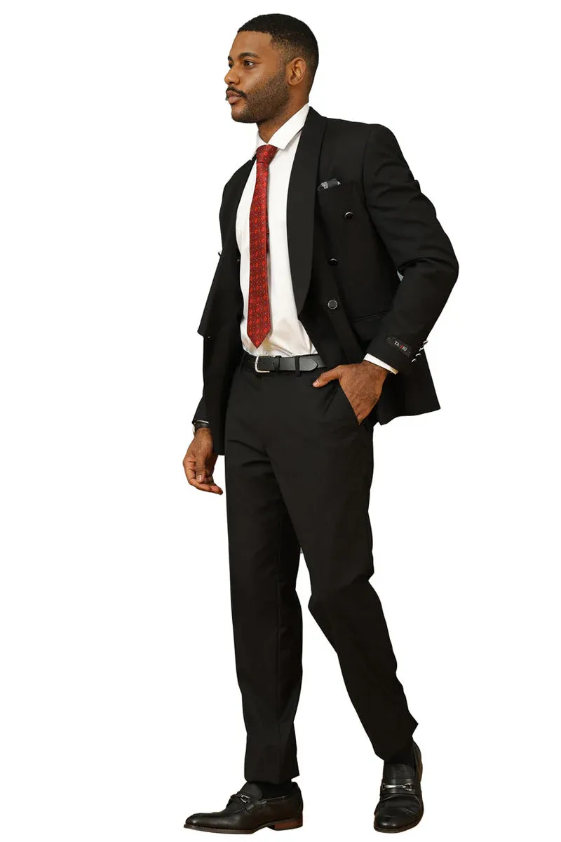 Mens Modern Fit Double Breasted Shawl Lapel Suit in Black sold by Alberto Nardoni product image thumbnail 3