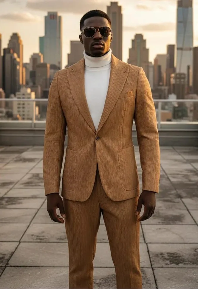 Mens 1 Button Pak Lapel Vegan Leather Suit Tan sold by Alberto Nardoni product image thumbnail 5