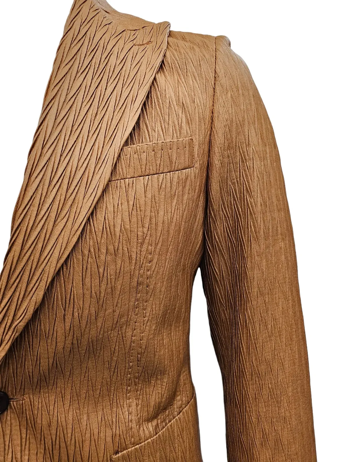 Mens 1 Button Pak Lapel Vegan Leather Suit Tan sold by Alberto Nardoni product image thumbnail 3