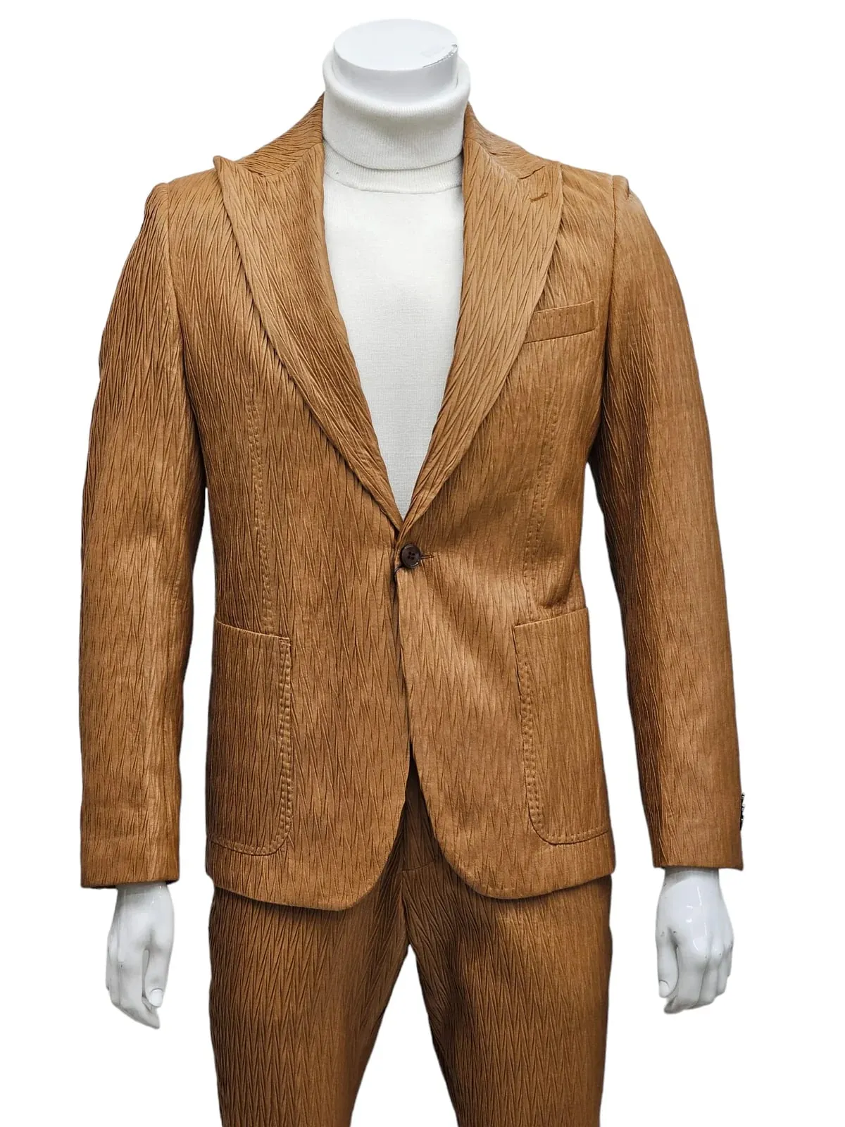 Mens 1 Button Pak Lapel Vegan Leather Suit Tan sold by Alberto Nardoni product image thumbnail 2