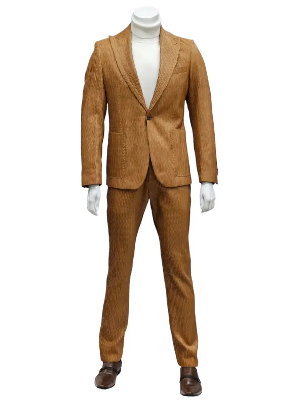 Mens 1 Button Pak Lapel Vegan Leather Suit Tan made by Alberto Nardoni
