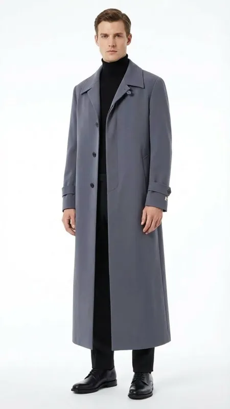 Menâ€™s Full-Length Charcoal Grey Overcoat â€“ Premium Microfiber Blend Long Dress Coat for Winter and Formal Wear in Gray Color sold by Alberto Nardoni