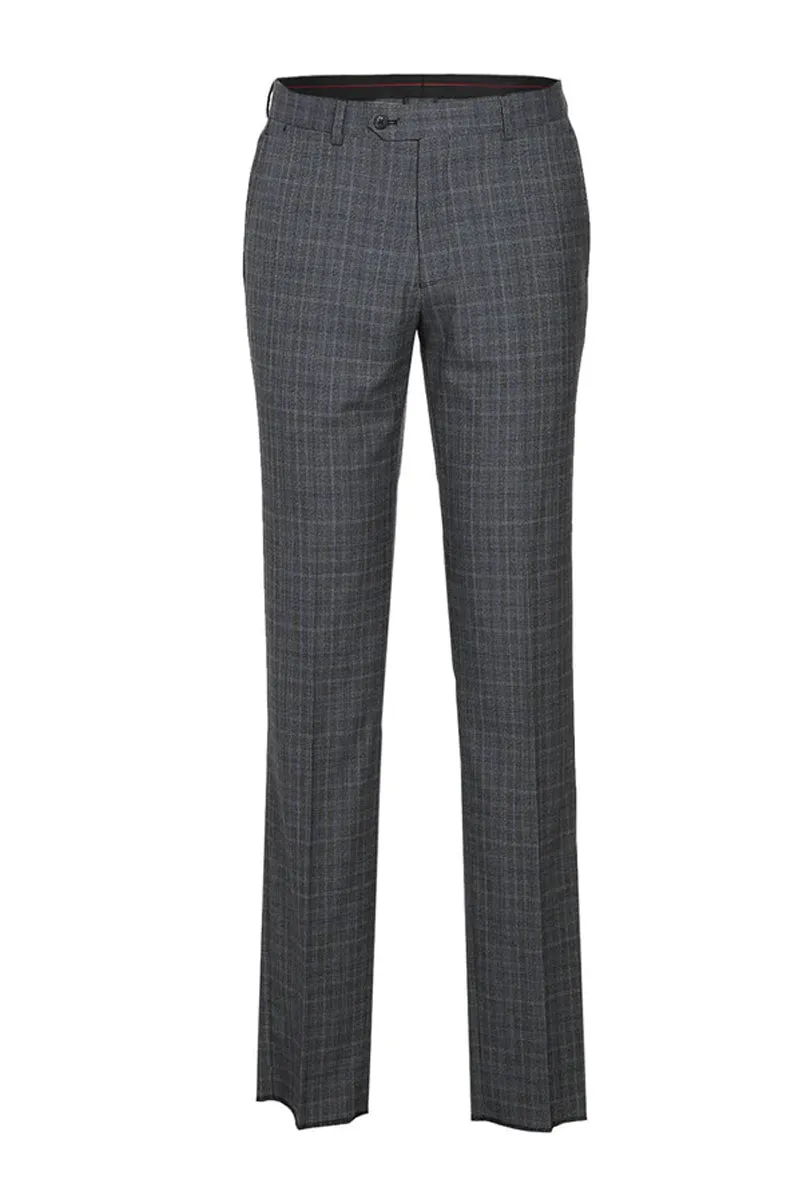 Mens Designer Slim Fit Double Breasted Suit in Light Grey Windowpane Plaid Check sold by Alberto Nardoni product image thumbnail 2