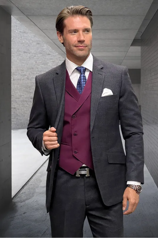 Men's Modern Fit Wool & Cashmere Plaid Business Suit in Charcoal Grey sold by Alberto Nardoni
