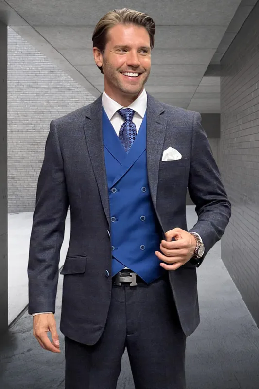 Men's Modern Fit Wool & Cashmere Plaid Business Suit in Sapphire Blue sold by Alberto Nardoni