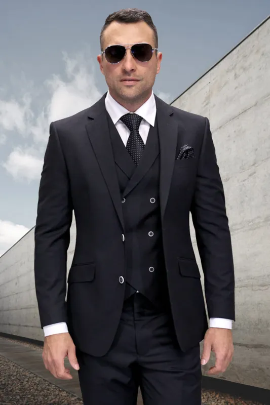 Men's Designer Wool Vested Modern Fit Windowpane Plaid Suit in Charcoal Grey made by Alberto Nardoni