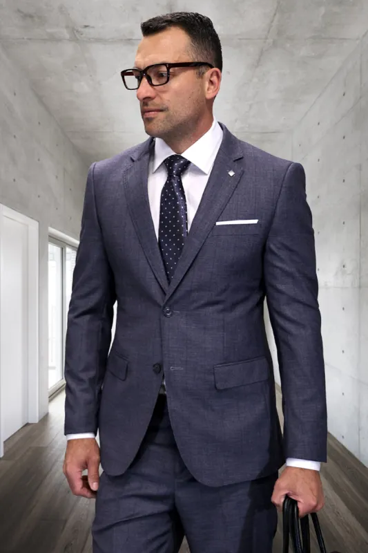 Men's Designer Modern Fit Italian Wool Suit in Dark Grey Plaid sold by Alberto Nardoni