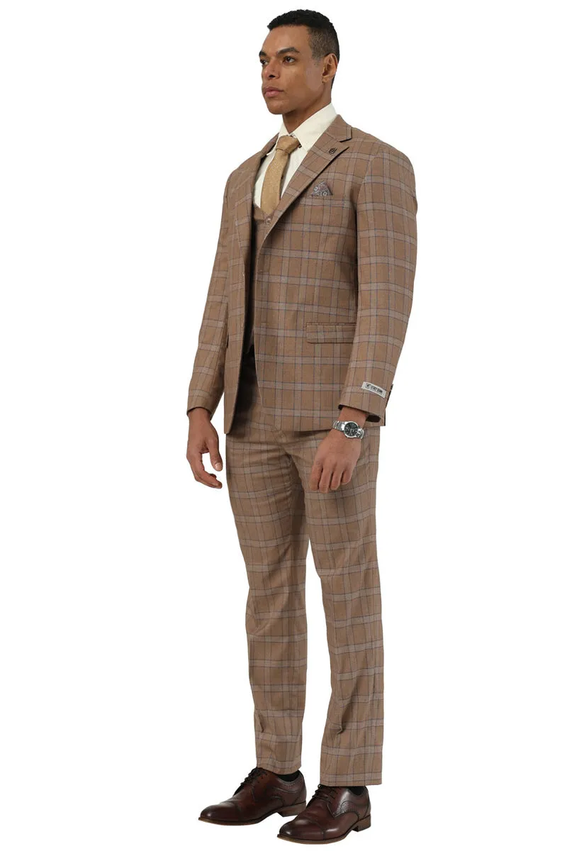 Men's Designer Stacy Adams Vested Glen Plaid Suit in Brown sold by Alberto Nardoni product image thumbnail 2