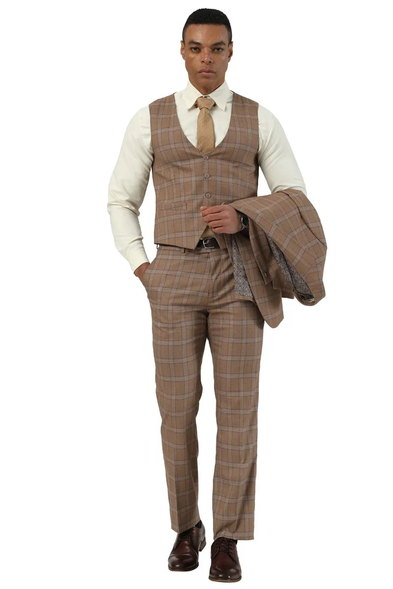 Men's Designer Stacy Adams Vested Glen Plaid Suit in Brown sold by Alberto Nardoni product image thumbnail 3