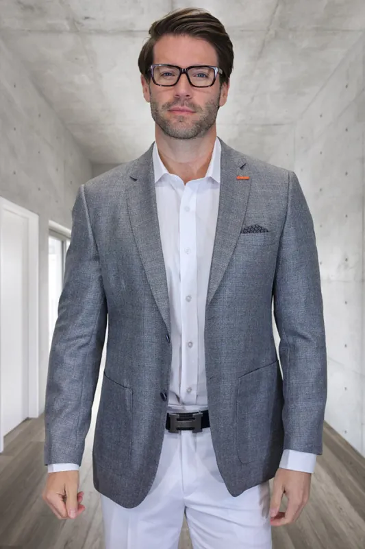 Men's Modern Fit Patch Pocket Designer Wool Summer Blazer in Grey Windowpane Check sold by Alberto Nardoni