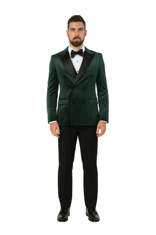 Green Velvet Double Breasted Tuxedo Jacket – Wedding & Prom sold by Alberto Nardoni