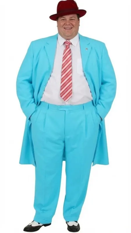 Men’s Sky Blue Long Zoot Suit – Classic 2-Piece Vintage Fashion Set with Long Coat and Pants + Vest in light Blue Color sold by Alberto Nardoni
