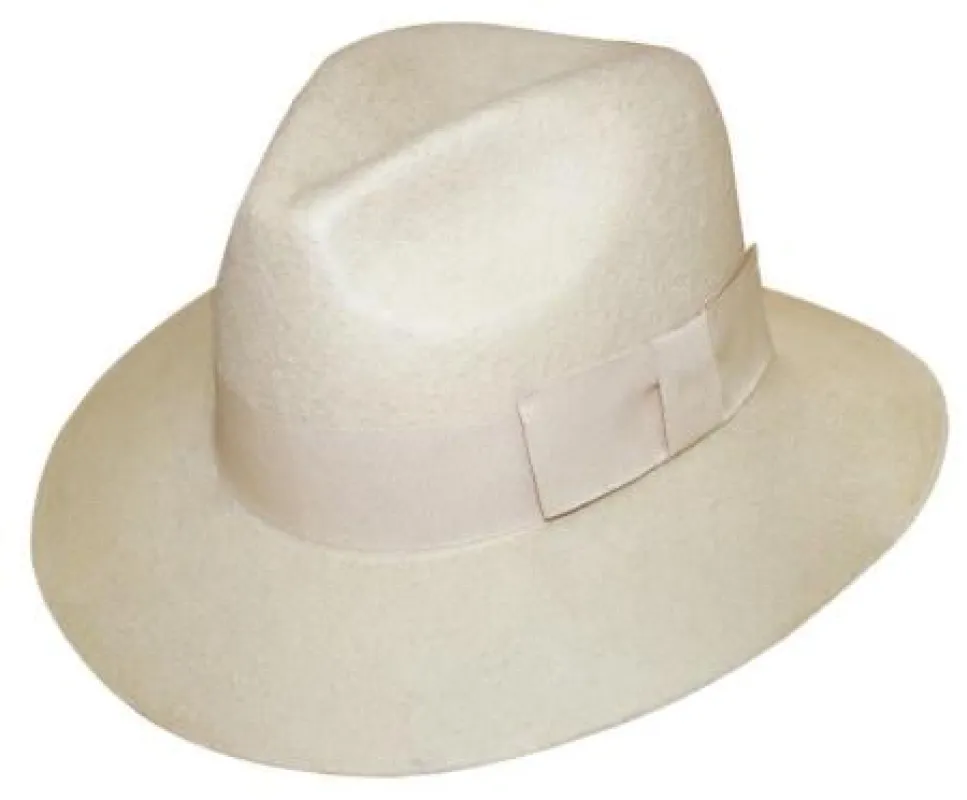 Mens Dress Hat New Mens 100% Wool Fedora Trilby Mobster Hat Cream made by Alberto Nardoni