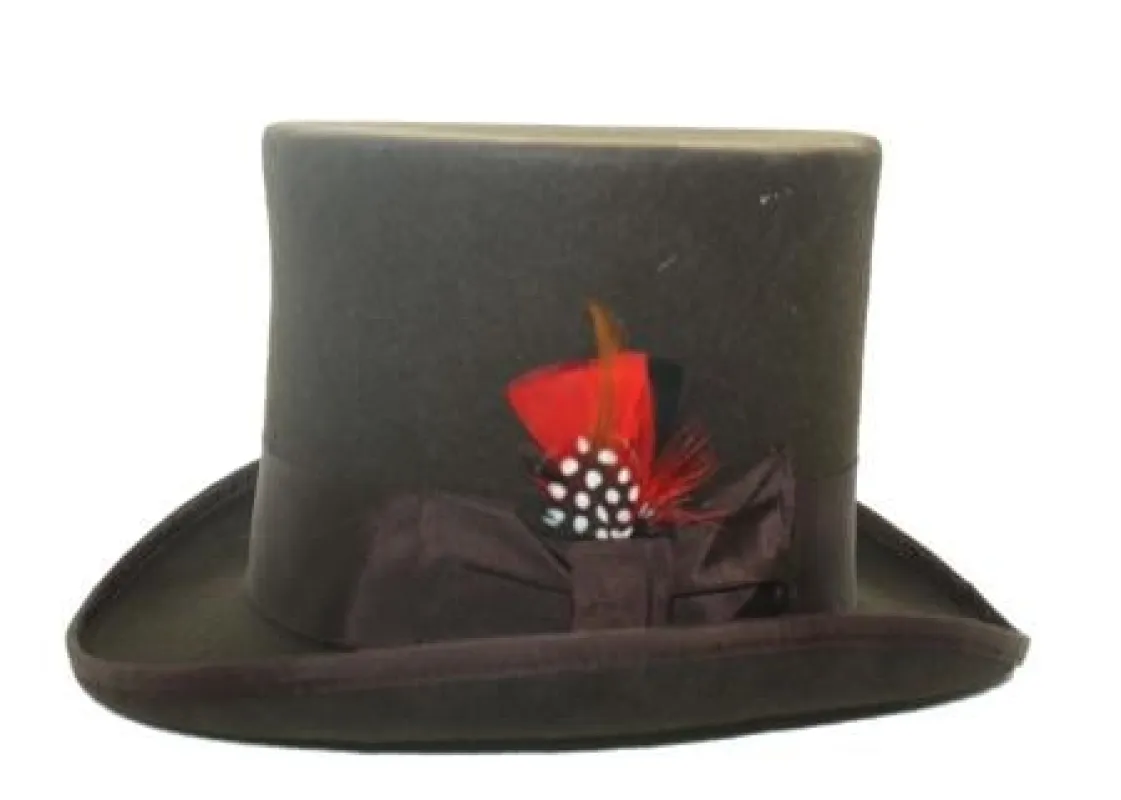 Men's 100-Percent Felt Feathers Premium Top Hat ~ Tuxedo Hat Brown sold by Alberto Nardoni