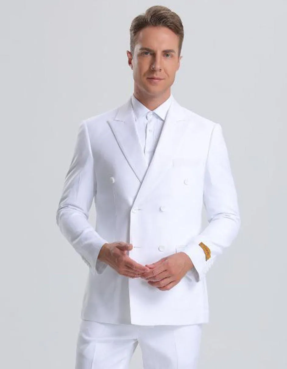 Mens Double Breasted Summer Seersucker Suit in White Pinstripe sold by Alberto Nardoni