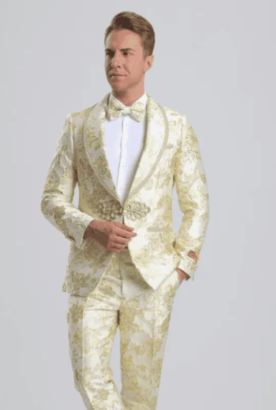 White and Gold Prom Suits - Gold Tuxedo Jacket made by Alberto Nardoni