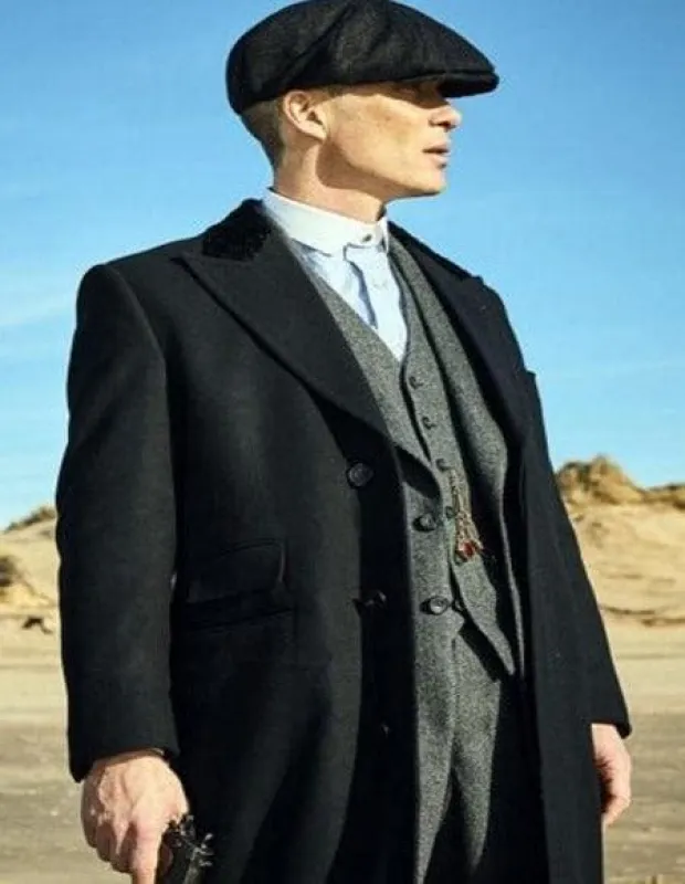 Thomas Shelby Tench coat Men's Black One Chest Pocket Three Button Peaky Blinders Suit - Peaky Blinders Outfit + Hat sold by Alberto Nardoni