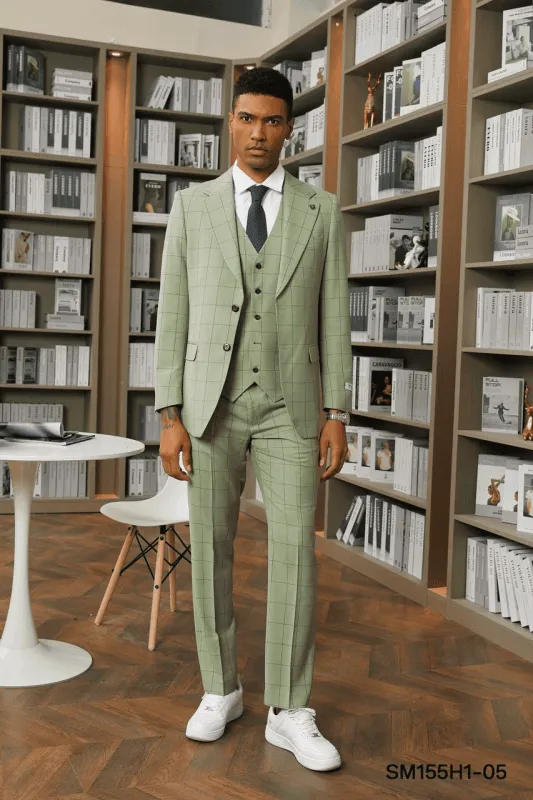Sage Green Plaid Suit - Light Green Color - Mint Green sold by Alberto Nardoni