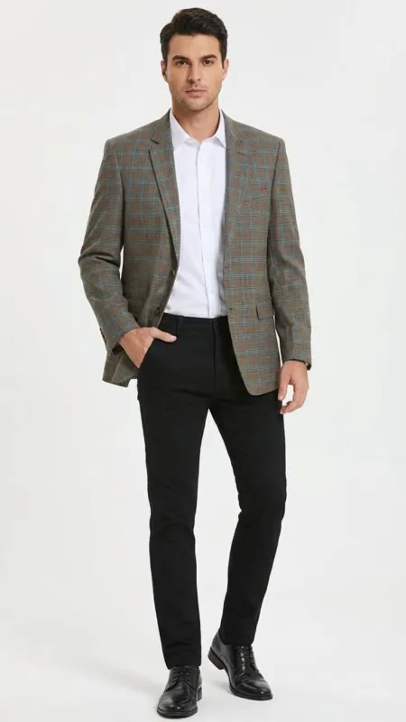 Men’s Green Brown and Teal Plaid Sport Coat – Tailored Fit Check Blazer Jacket - Tartan Sportcoat sold by Alberto Nardoni