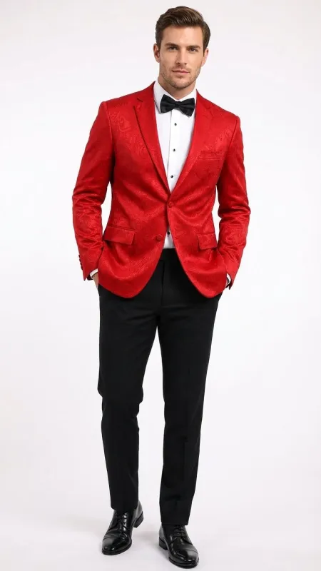 Mens Red Paisley Velvet Blazer - Christmas new year Sport Coat Jacket - Prom 2026 Collection made by Alberto Nardoni