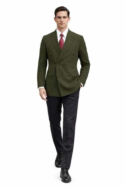 Mens Dark Green Winter Blazer - Hunter Sport Coat jacket Modern Fit 2 Buttons Style Notch sold by Alberto Nardoni