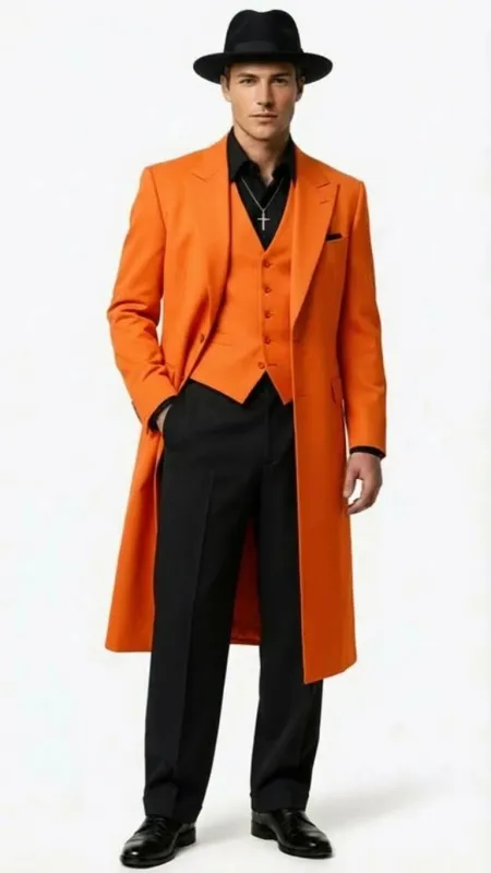 Mens halloween Costume Orange Long Zoot Suit Set With Black Shirt and Black Pants included sold by Alberto Nardoni