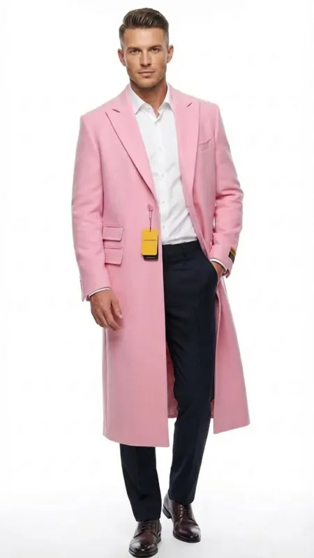 Men’s Pink Wool Blend Long Overcoat – Slim Fit Tailored Winter Coat - Carcoat - Topcoat sold by Alberto Nardoni