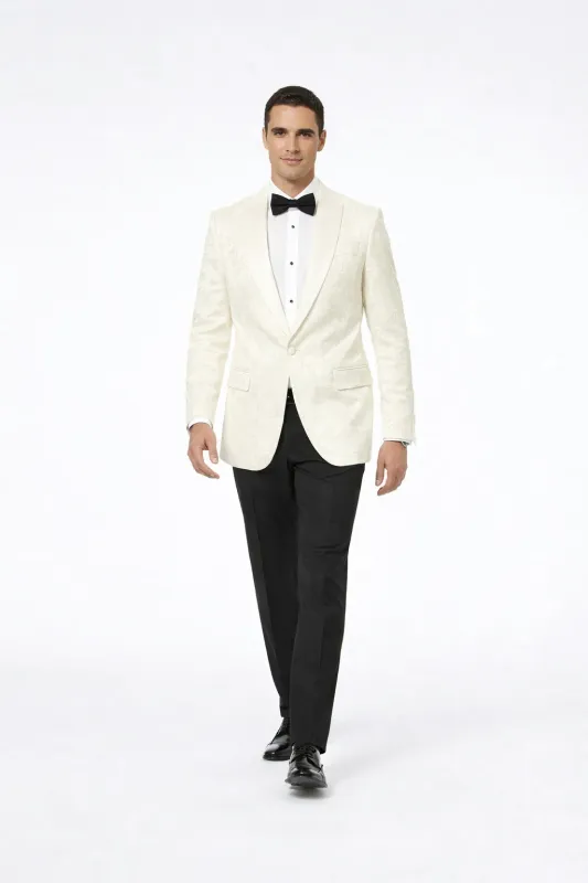Men’s Ivory Paisley Tuxedo Jacket | Shawl Lapel Formal Blazer for Weddings & Prom sold by Alberto Nardoni