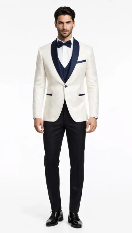 Modern White & Navy 3-Piece Tuxedo - Tailored-Fit Formalwear made by Alberto Nardoni